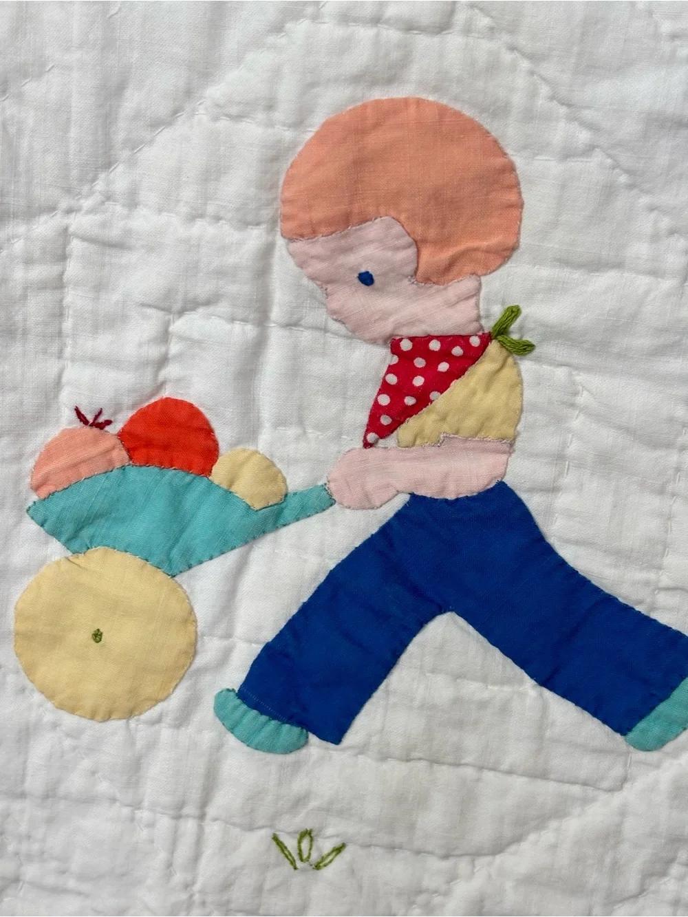 Handmade Vintage Applique Patchwork Childs Crib Quilt